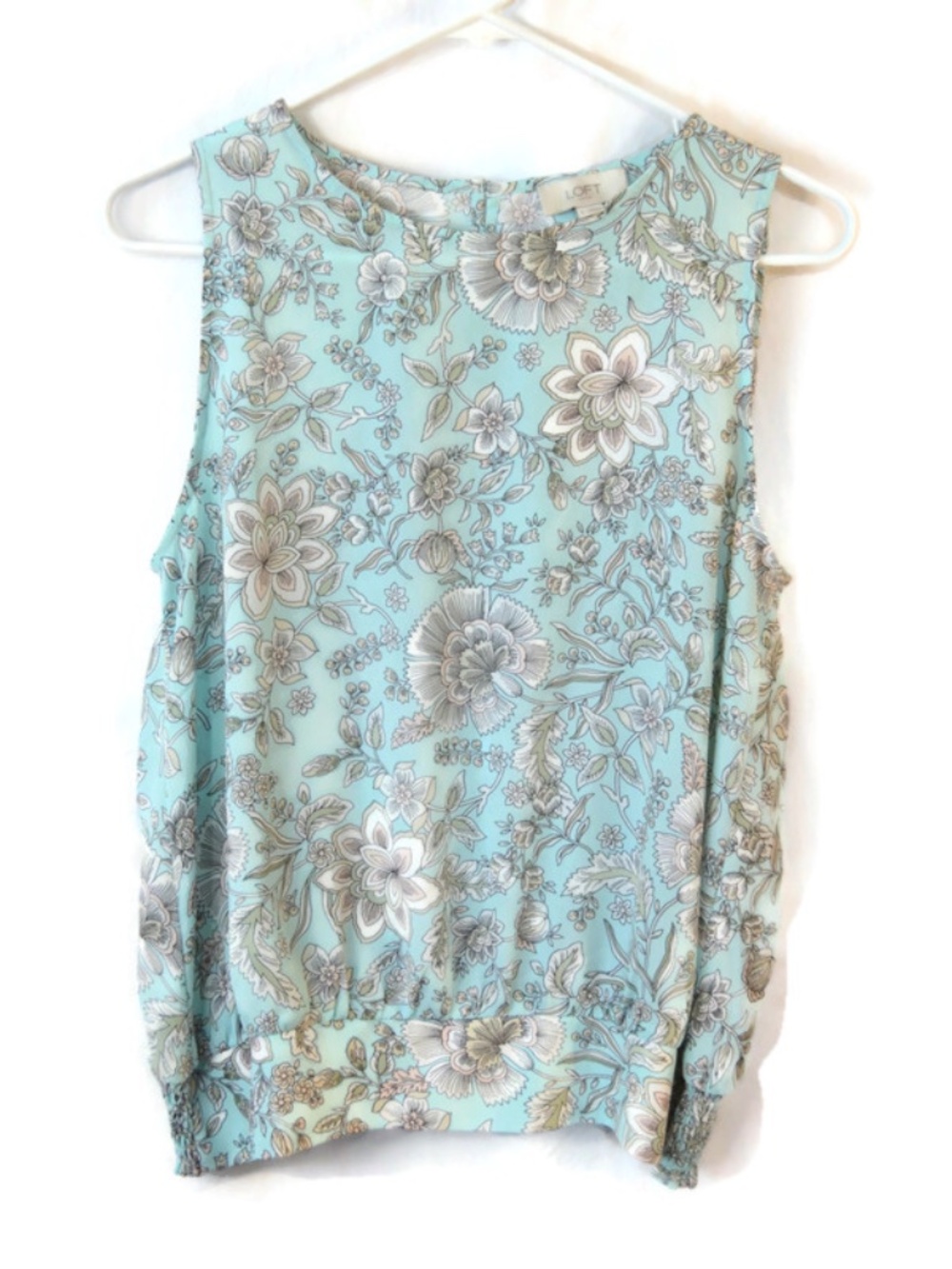 LOFT Floral Cinched Waist Sleeveless Top Blouse Size Small